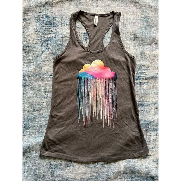 Cosmic Clothing Gray Rainbow Rain Cloud Racerback Tank Top Women's Small - Picture 1 of 5